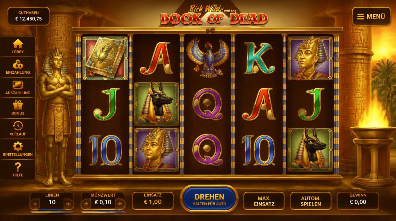Virtuelle Credits, ägyptische Symbole und entspannte Casino-Atmosphäre