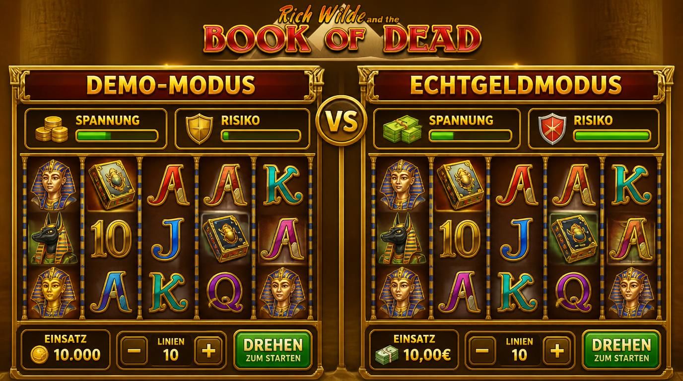 Vergleich Demo vs Echtgeld mit Symbolen der Unterschiede