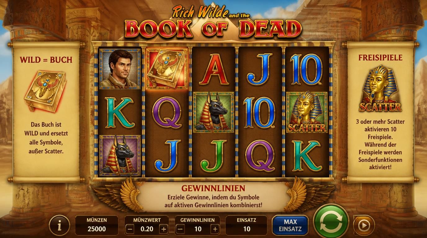 Spielablauf visuell dargestellt: Scatter &amp, Wild Funktion mitten im Slot